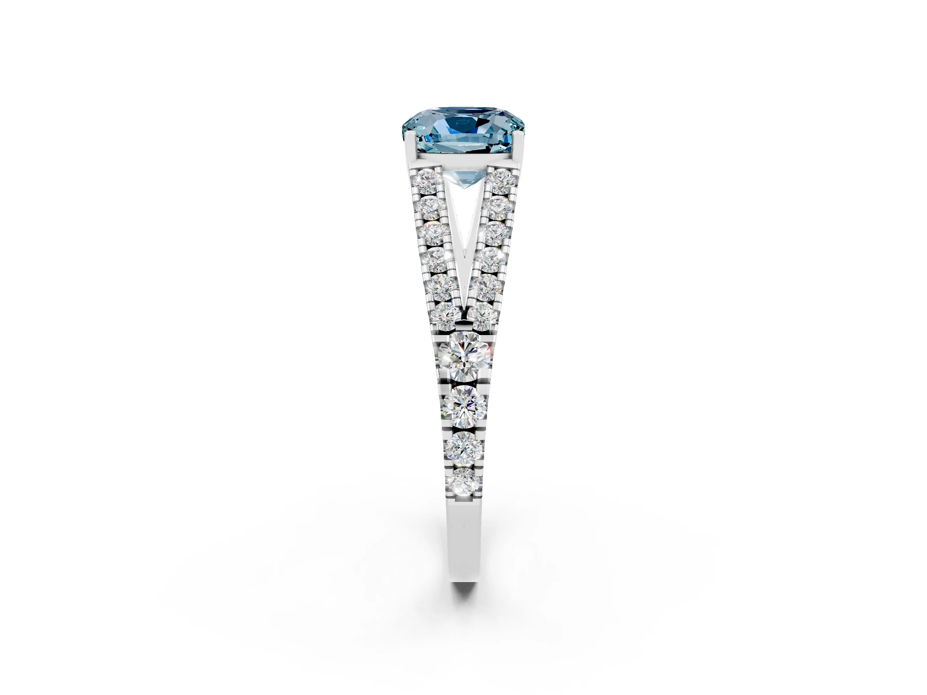 White gold Cushion Cut Cut Split Shank Pave Diamond Engagement Ring with Four-Prong Setting_2