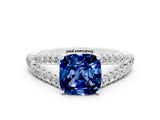 White gold Cushion Cut Cut Split Shank Pave Diamond Engagement Ring with Four-Prong Setting