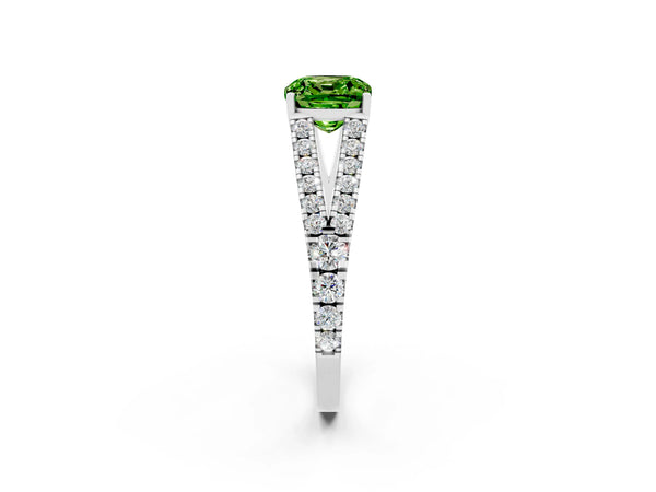 Platinum Cushion Cut Cut Split Shank Pave Diamond Engagement Ring with Four-Prong Setting