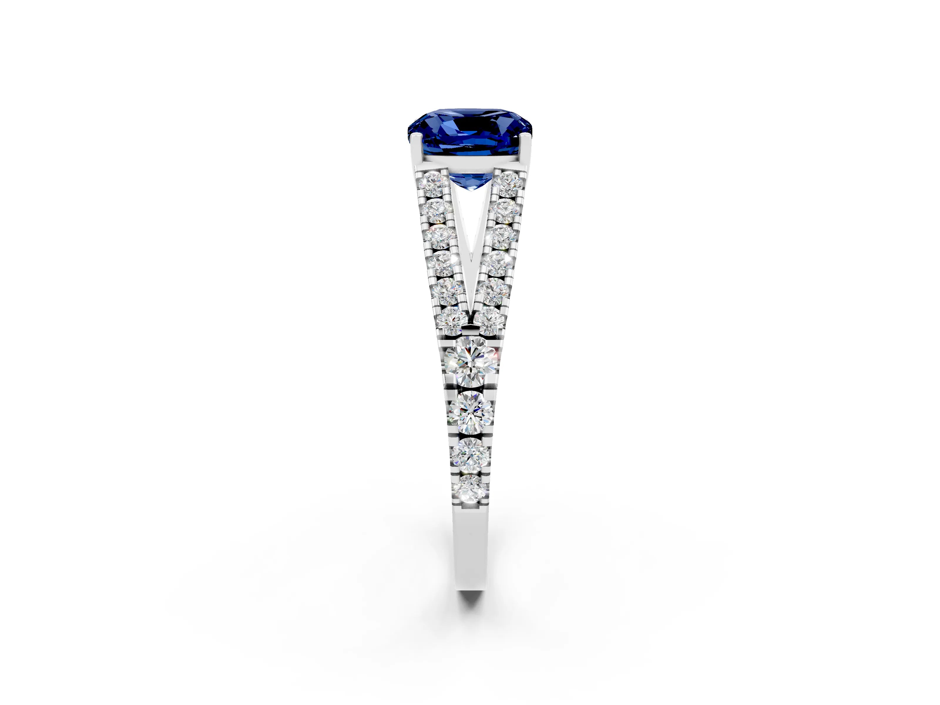White gold Cushion Cut Cut Split Shank Pave Diamond Engagement Ring with Four-Prong Setting_2