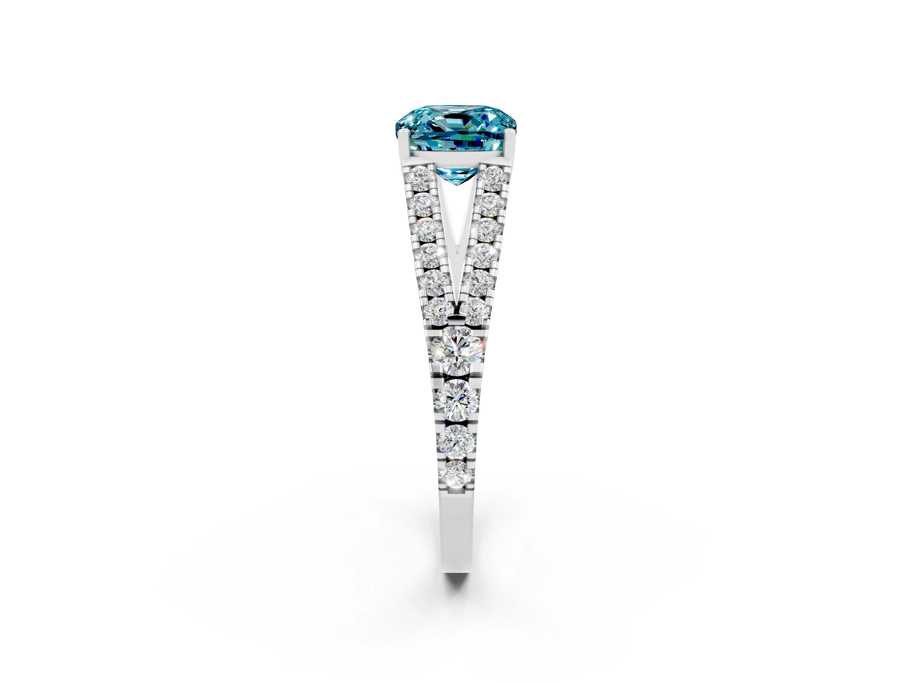 White gold Cushion Cut Cut Split Shank Pave Diamond Engagement Ring with Four-Prong Setting_2