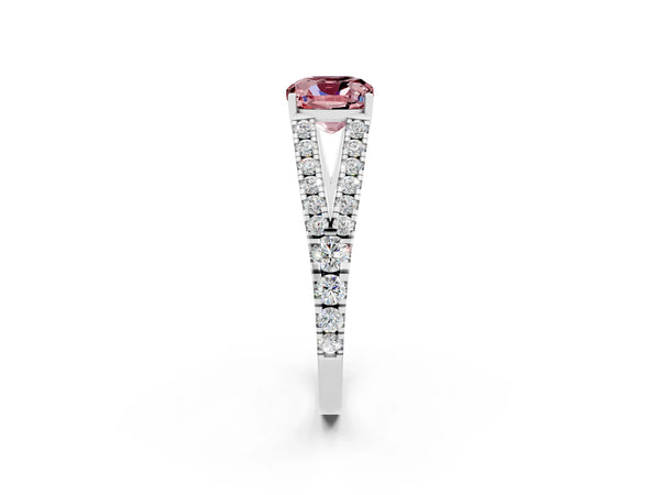 Platinum Cushion Cut Cut Split Shank Pave Diamond Engagement Ring with Four-Prong Setting