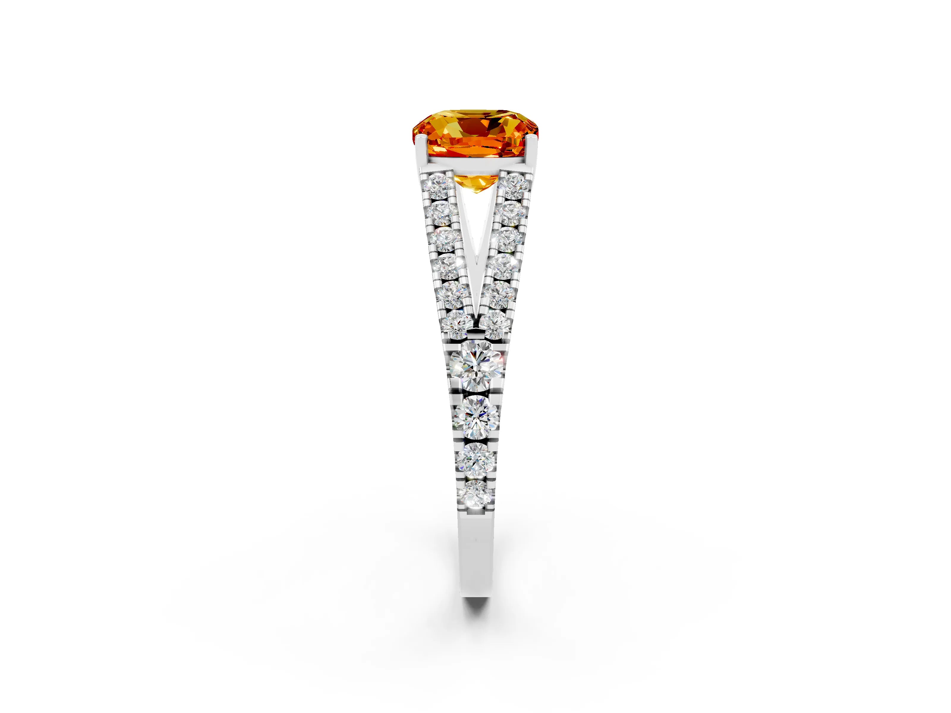 White gold Cushion Cut Cut Split Shank Pave Diamond Engagement Ring with Four-Prong Setting_2