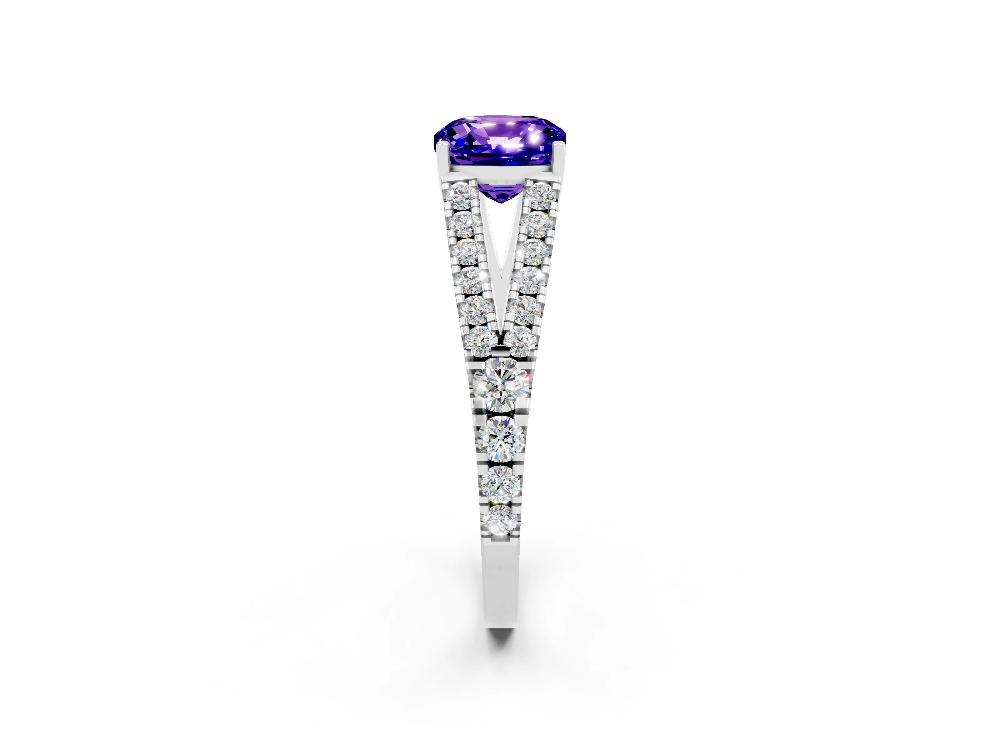 White gold Cushion Cut Cut Split Shank Pave Diamond Engagement Ring with Four-Prong Setting_2