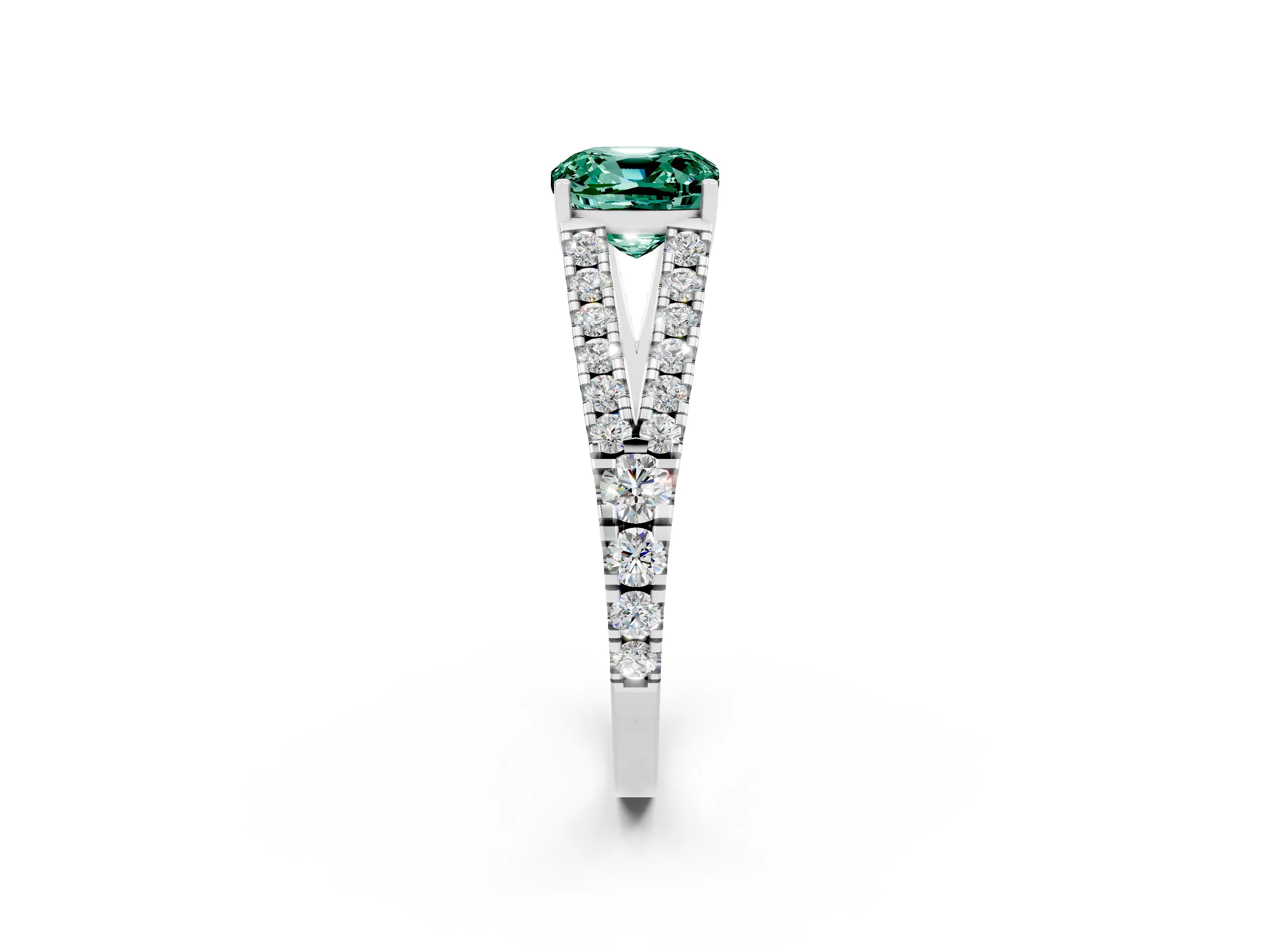 White gold Cushion Cut Cut Split Shank Pave Diamond Engagement Ring with Four-Prong Setting_2