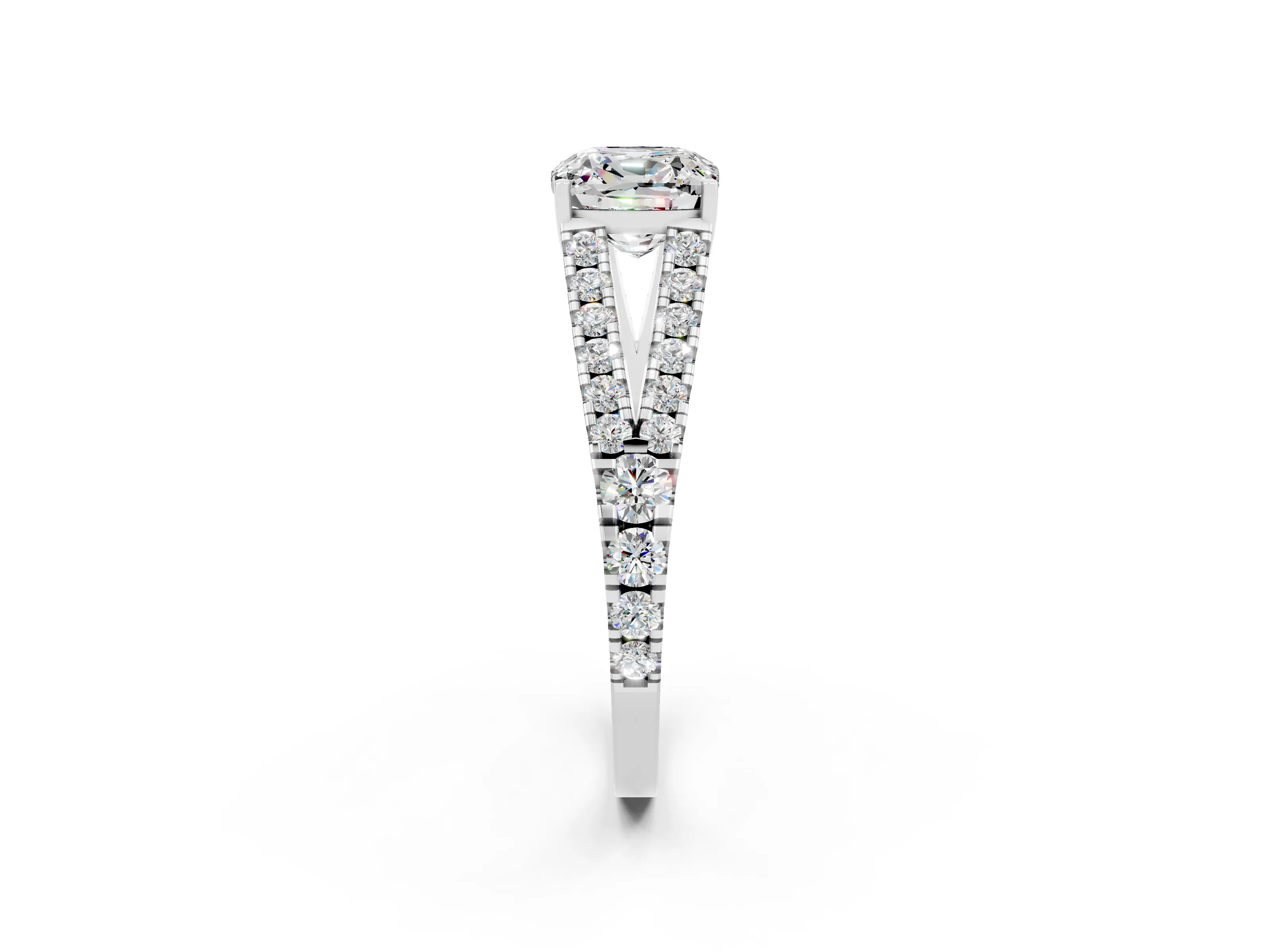 White gold Cushion Cut Cut Split Shank Pave Diamond Engagement Ring with Four-Prong Setting_2