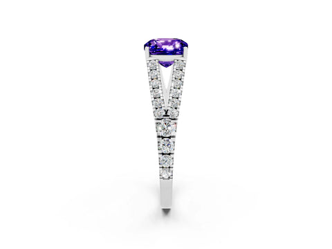 White gold Cushion Cut Cut Split Shank Pave Diamond Engagement Ring with Four-Prong Setting_2