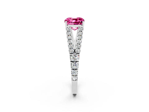 White gold Cushion Cut Cut Split Shank Pave Diamond Engagement Ring with Four-Prong Setting_2