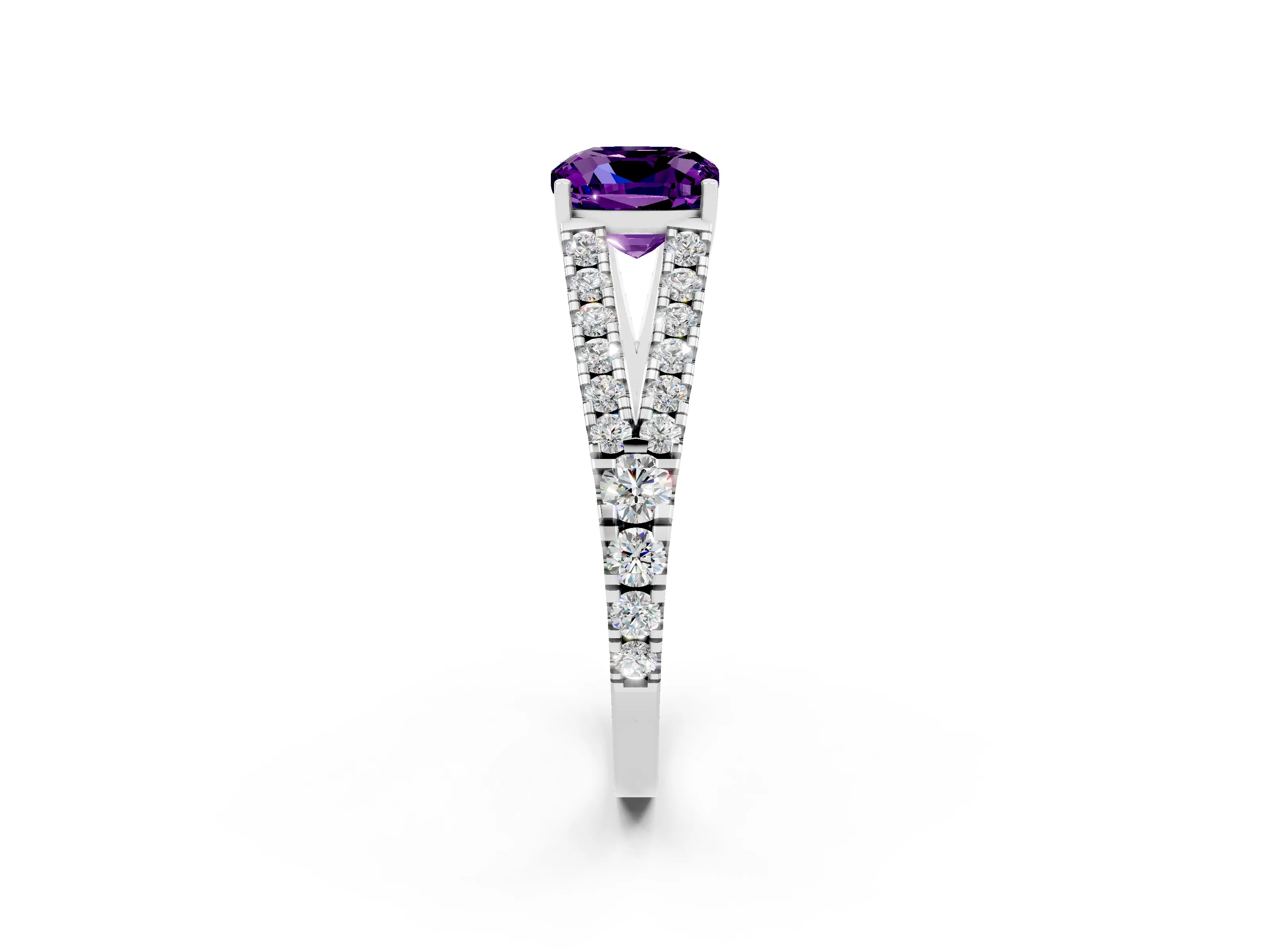 White gold Cushion Cut Cut Split Shank Pave Diamond Engagement Ring with Four-Prong Setting_2