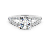 White gold Cushion Cut Cut Split Shank Pave Diamond Engagement Ring with Four-Prong Setting