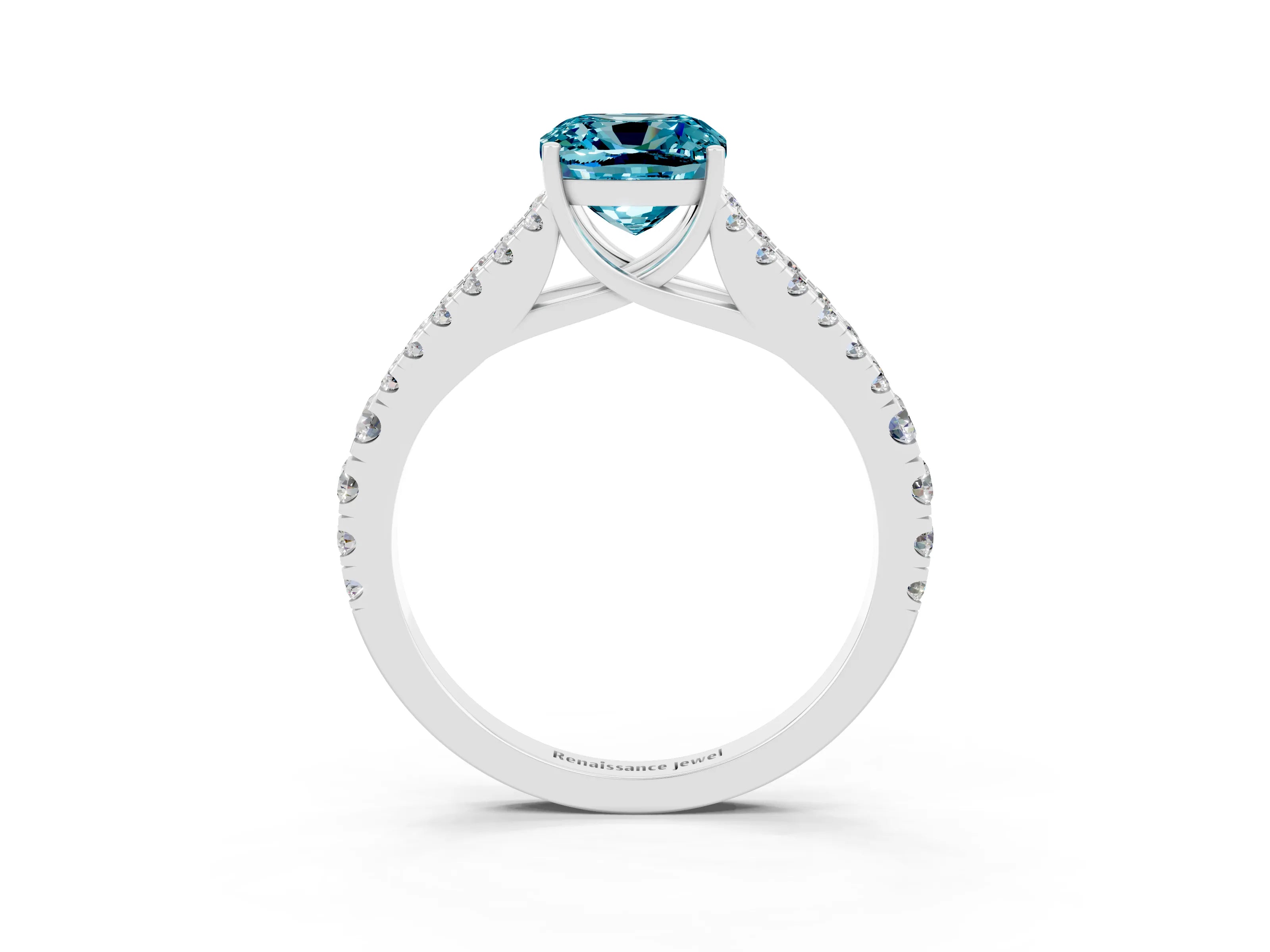 White gold Cushion Cut Cut Split Shank Pave Diamond Engagement Ring with Four-Prong Setting_3