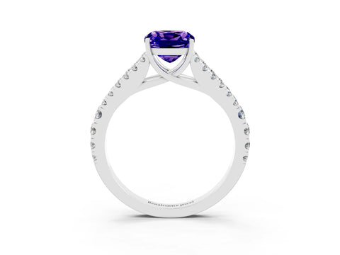White gold Cushion Cut Cut Split Shank Pave Diamond Engagement Ring with Four-Prong Setting_3