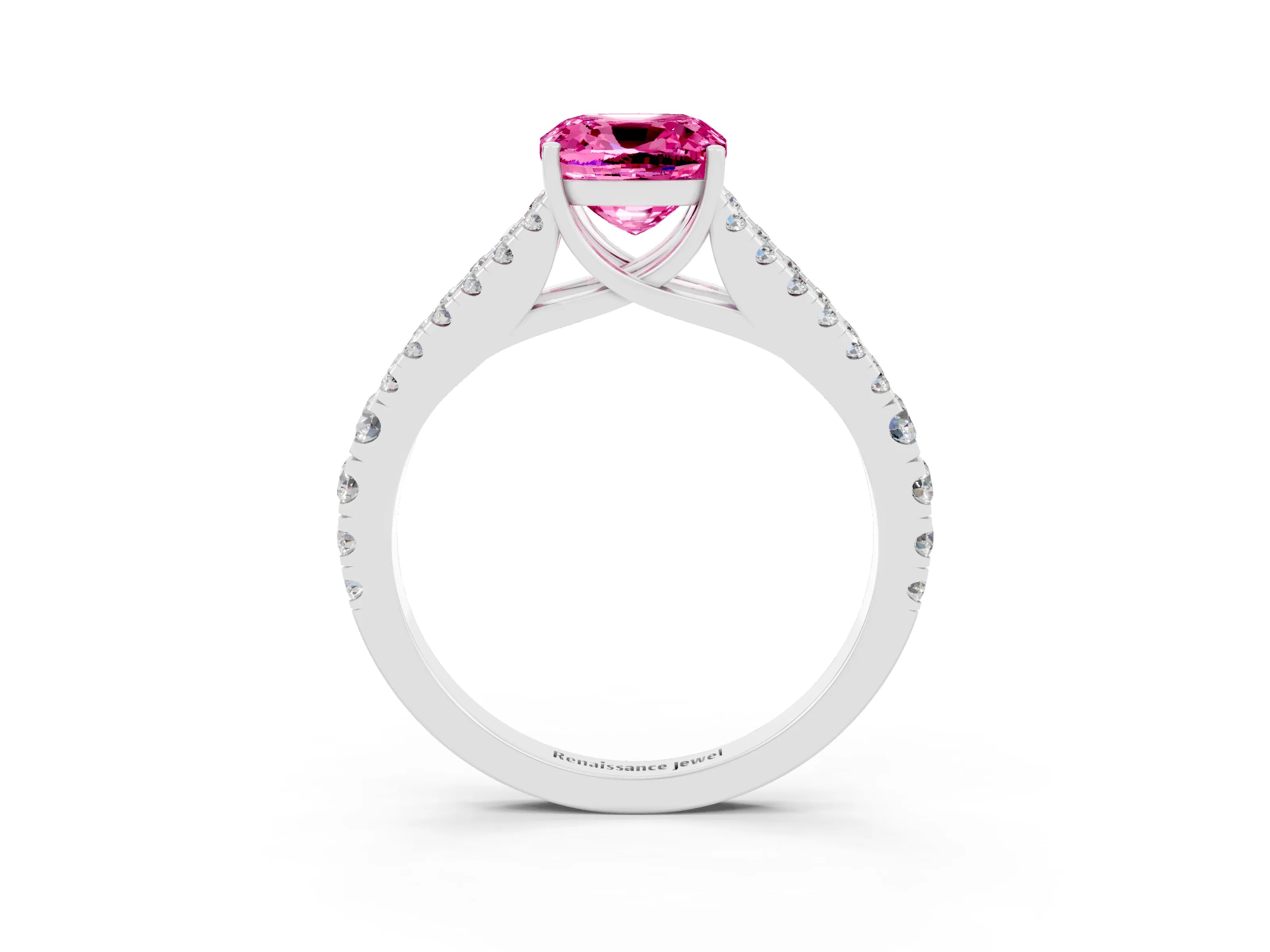 White gold Cushion Cut Cut Split Shank Pave Diamond Engagement Ring with Four-Prong Setting_3