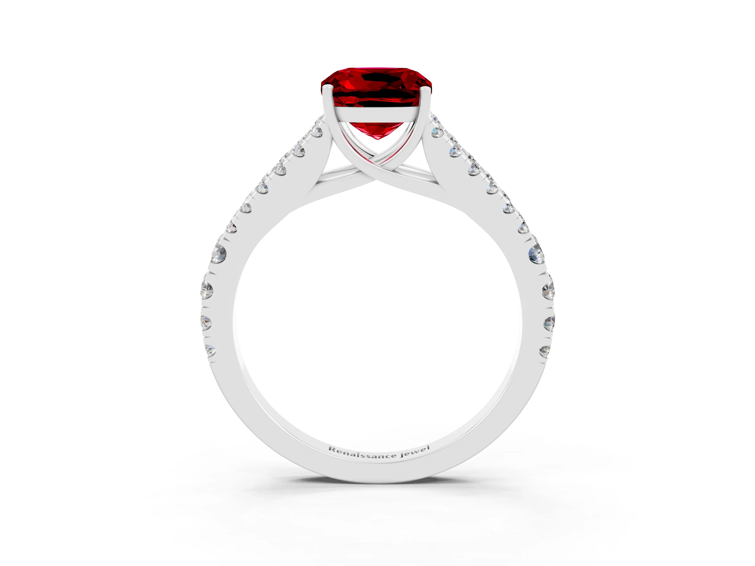 White gold Cushion Cut Cut Split Shank Pave Diamond Engagement Ring with Four-Prong Setting_3