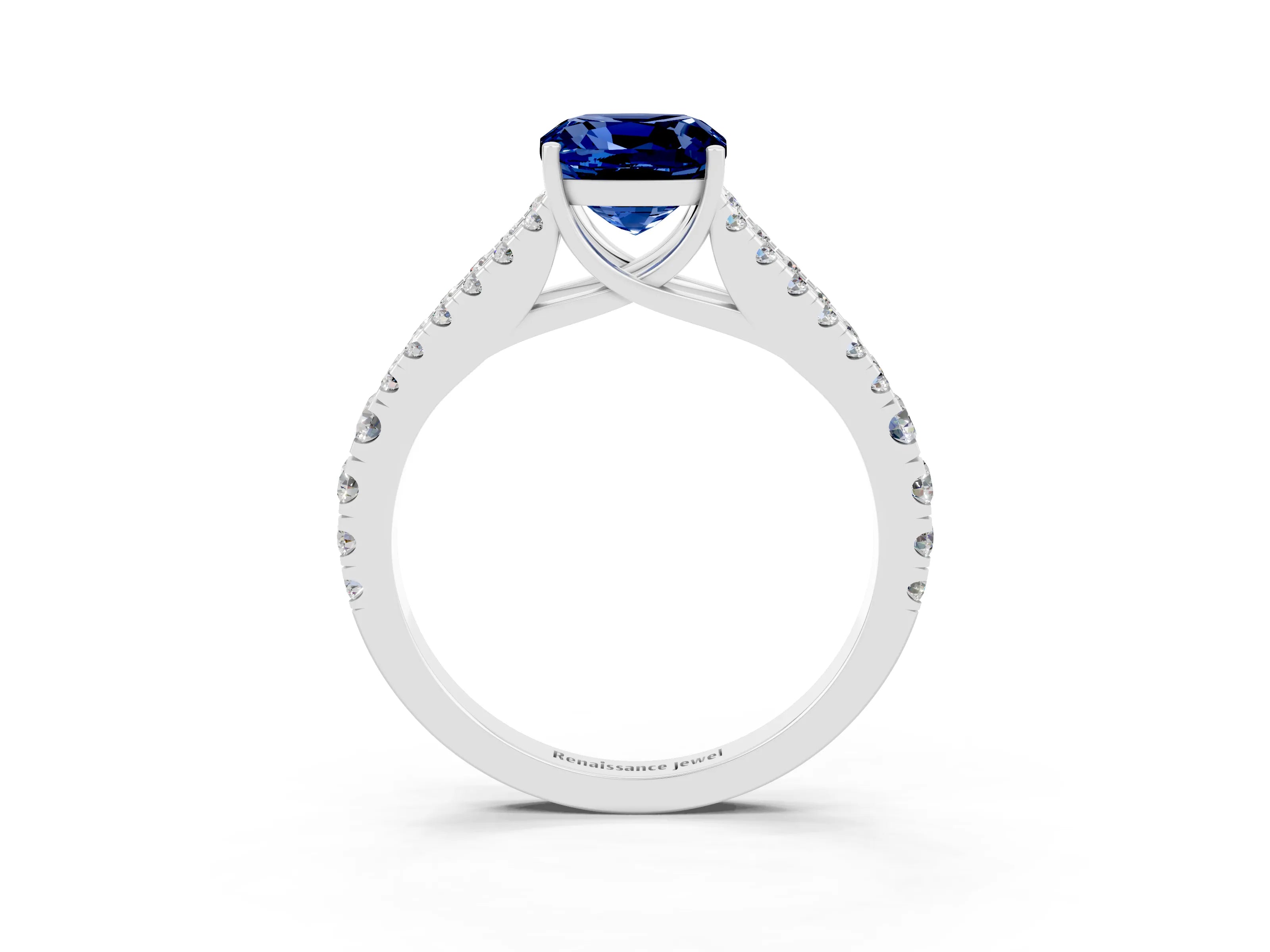 White gold Cushion Cut Cut Split Shank Pave Diamond Engagement Ring with Four-Prong Setting_3