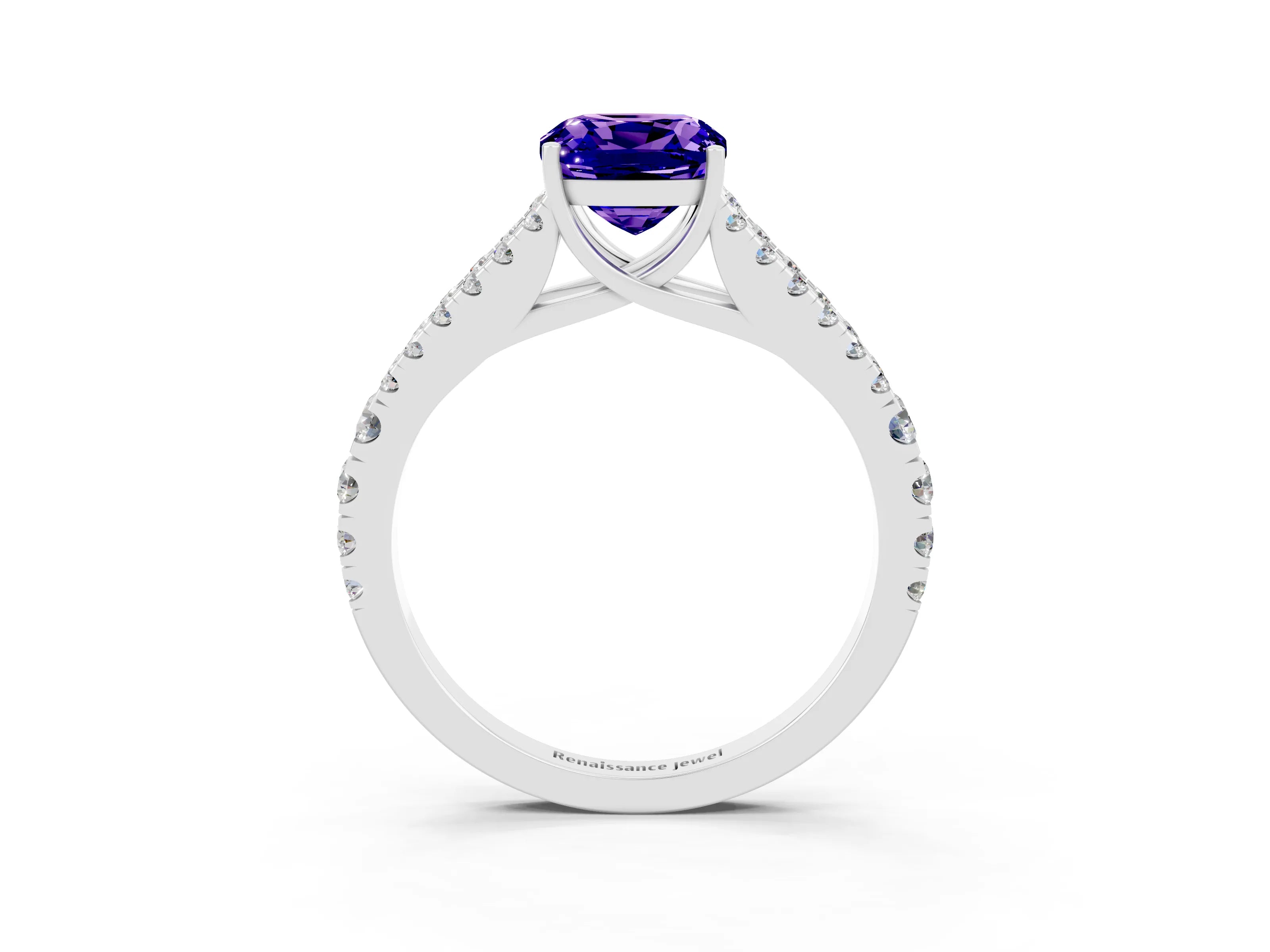White gold Cushion Cut Cut Split Shank Pave Diamond Engagement Ring with Four-Prong Setting_3