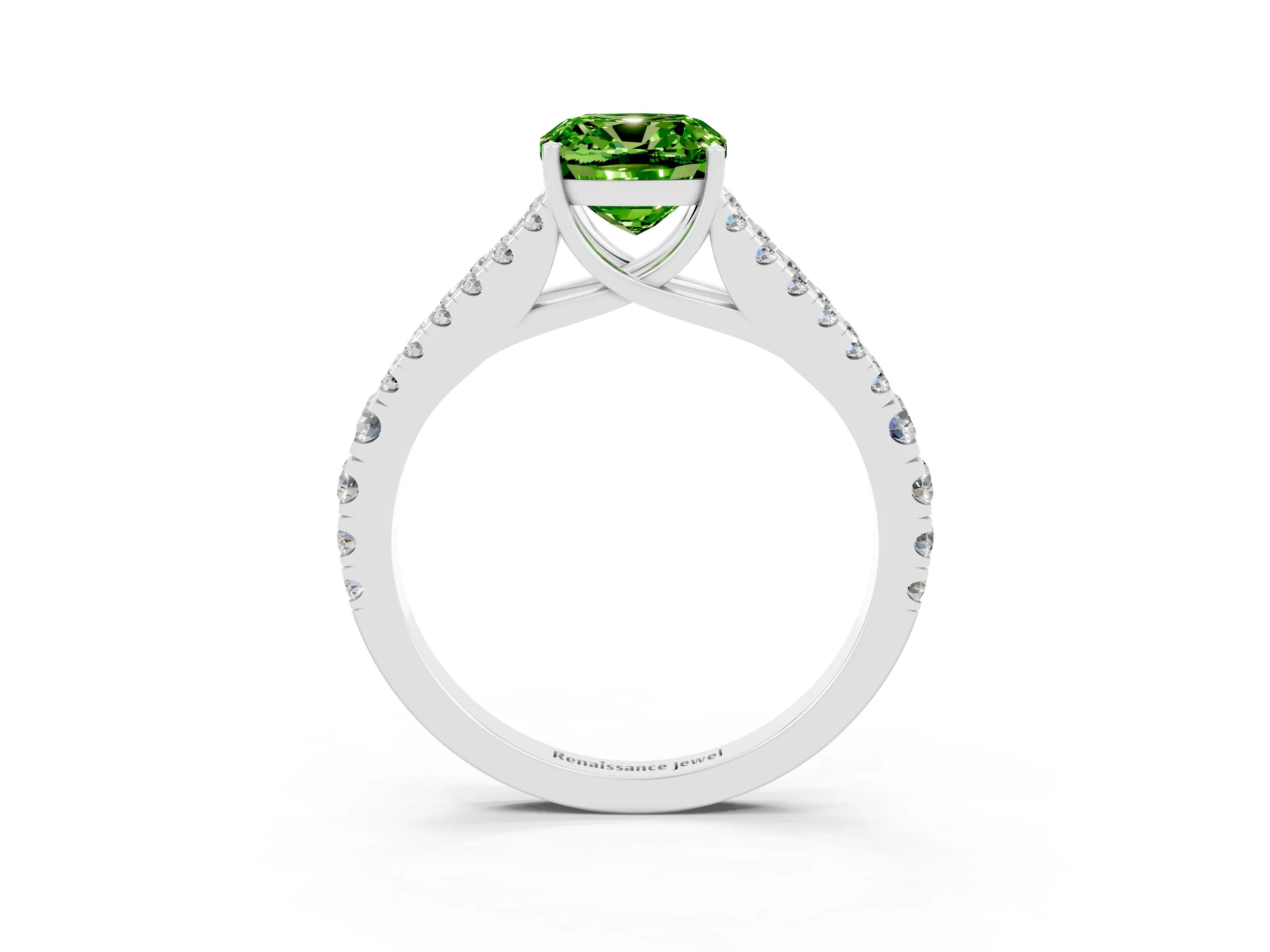 White gold Cushion Cut Cut Split Shank Pave Diamond Engagement Ring with Four-Prong Setting_3