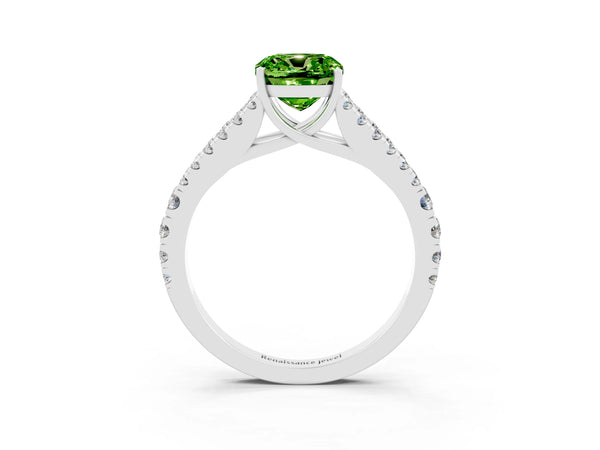 White gold Cushion Cut Cut Split Shank Pave Diamond Engagement Ring with Four-Prong Setting
