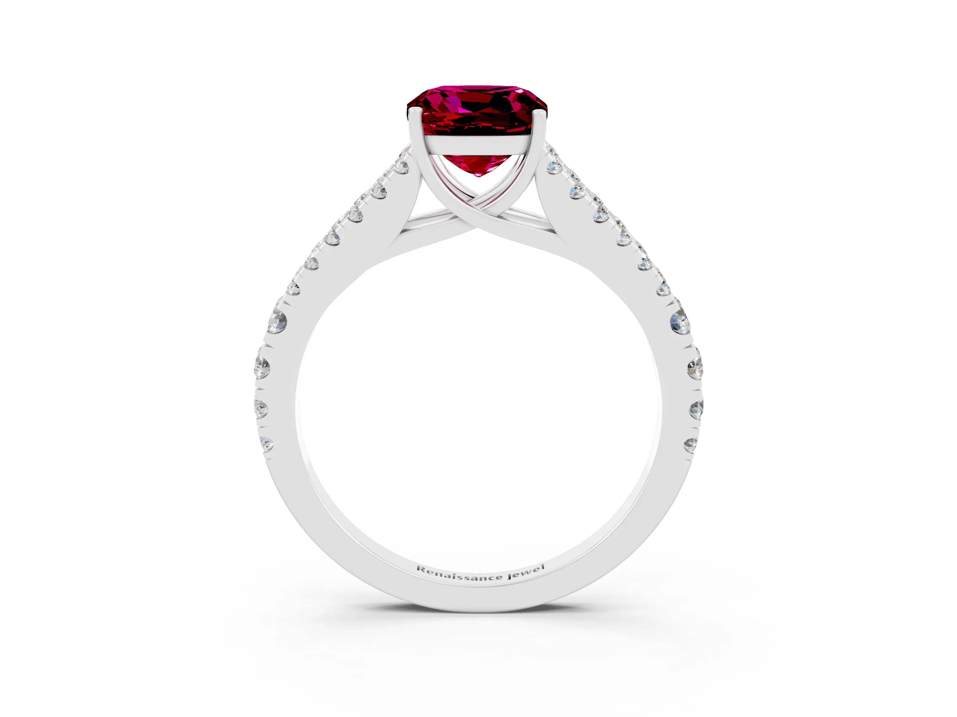 White gold Cushion Cut Cut Split Shank Pave Diamond Engagement Ring with Four-Prong Setting_3