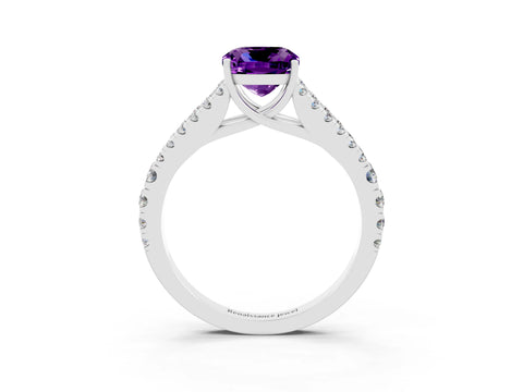 White gold Cushion Cut Cut Split Shank Pave Diamond Engagement Ring with Four-Prong Setting_3