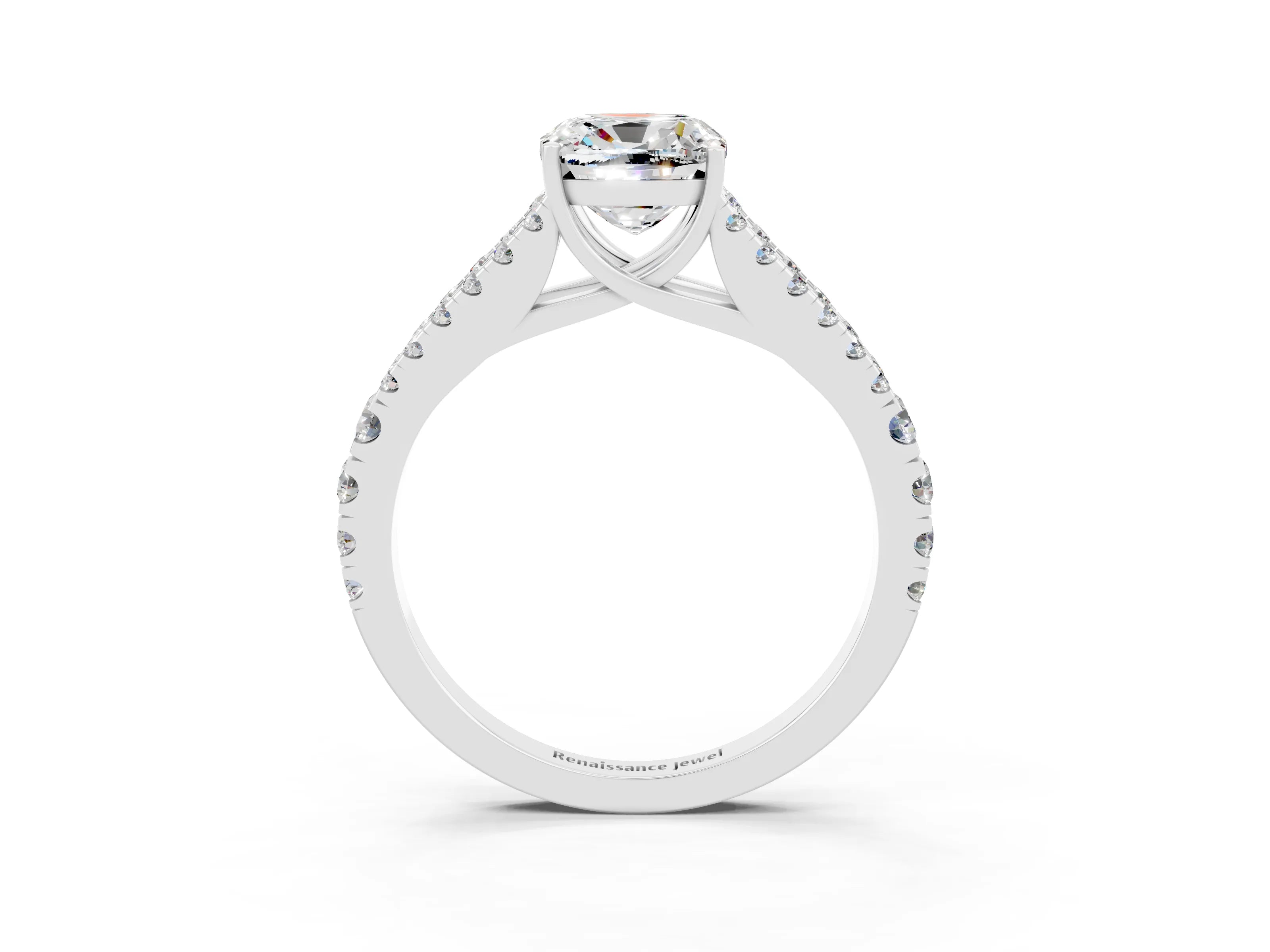 White gold Cushion Cut Cut Split Shank Pave Diamond Engagement Ring with Four-Prong Setting_3