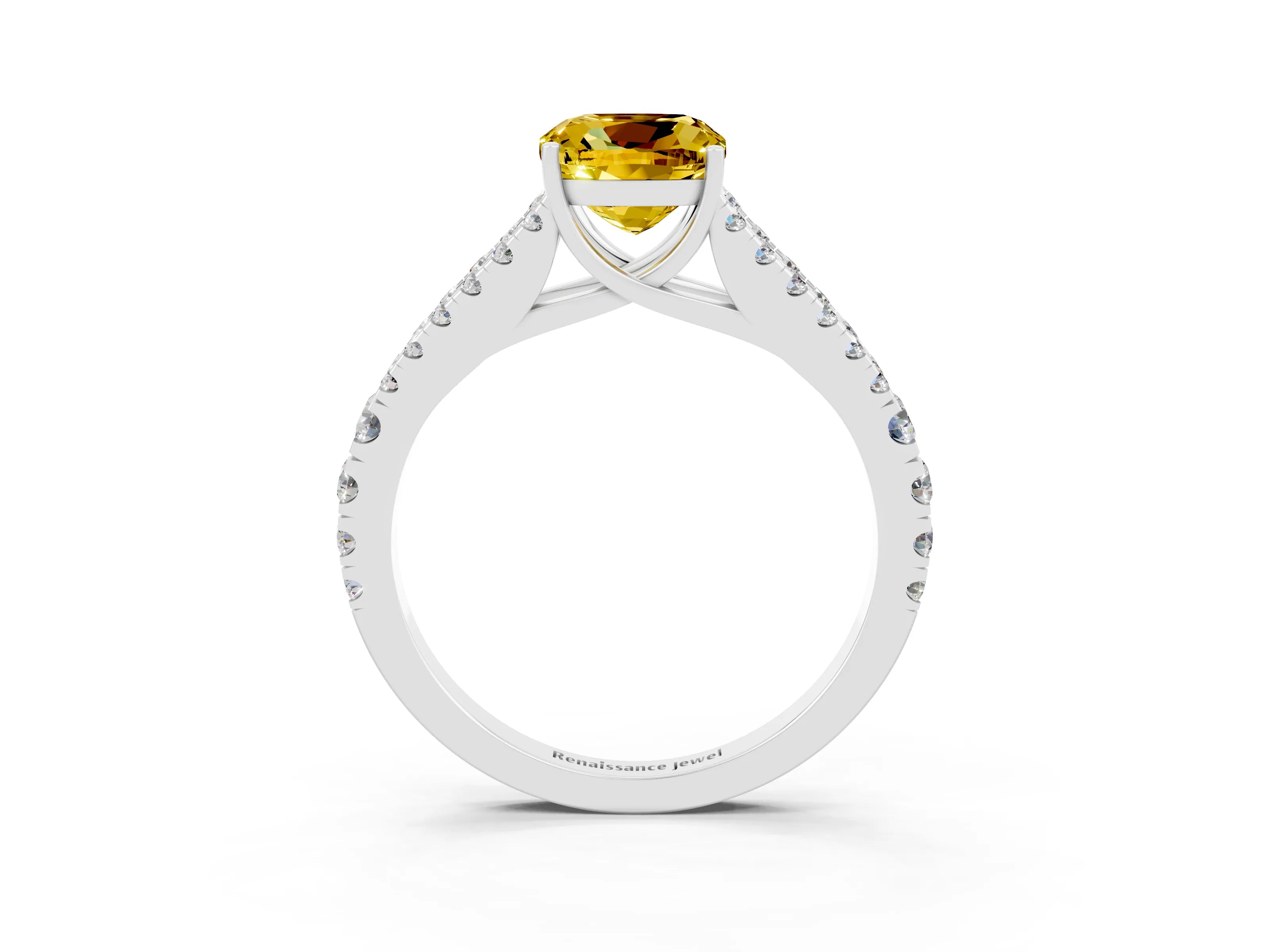 White gold Cushion Cut Cut Split Shank Pave Diamond Engagement Ring with Four-Prong Setting_3