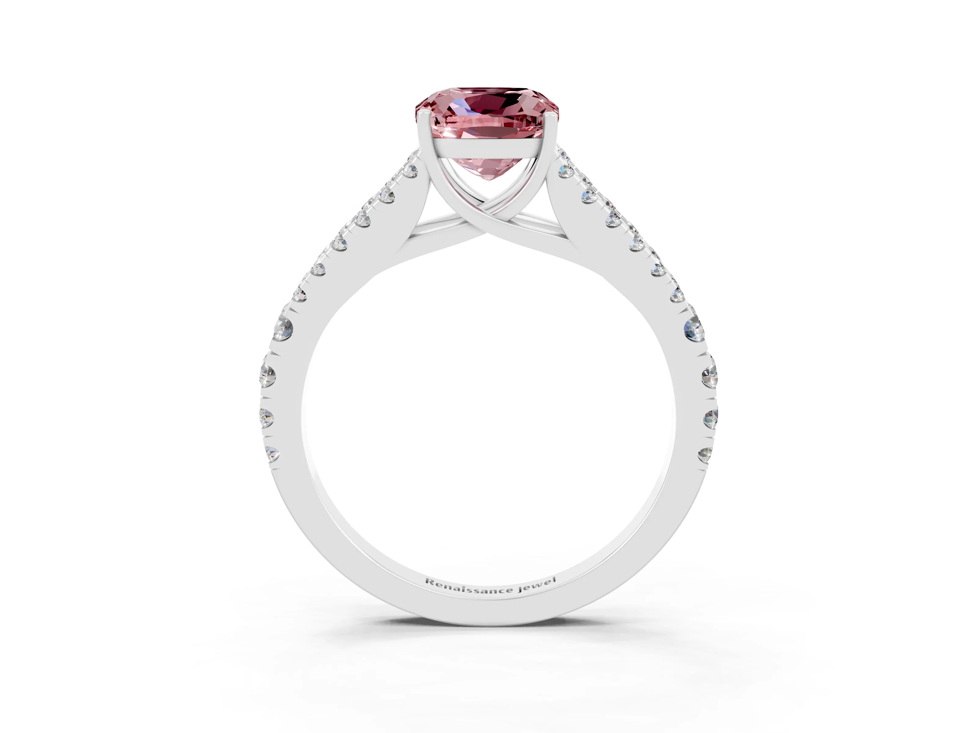 White gold Cushion Cut Cut Split Shank Pave Diamond Engagement Ring with Four-Prong Setting_3