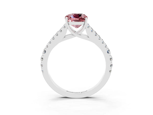 White gold Cushion Cut Cut Split Shank Pave Diamond Engagement Ring with Four-Prong Setting
