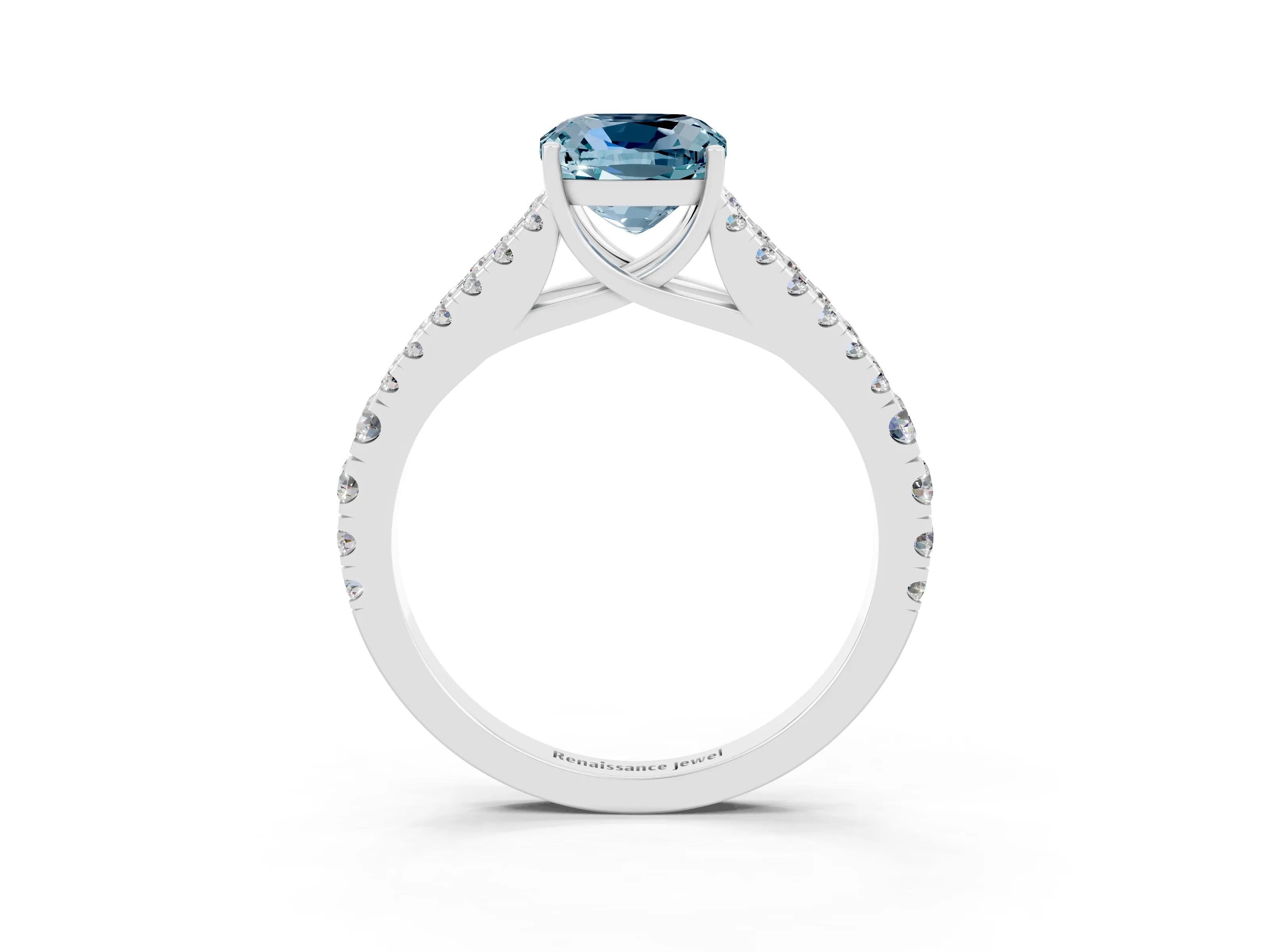 White gold Cushion Cut Cut Split Shank Pave Diamond Engagement Ring with Four-Prong Setting_3