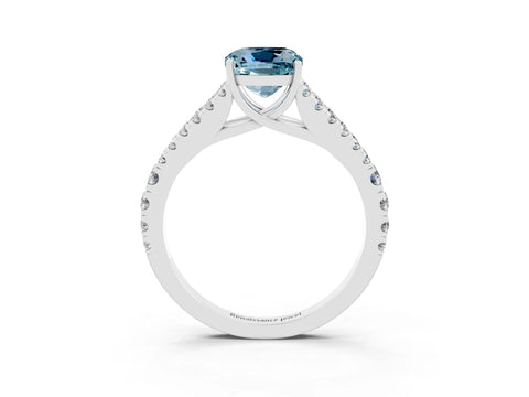 White gold Cushion Cut Cut Split Shank Pave Diamond Engagement Ring with Four-Prong Setting_3