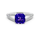 White gold Cushion Cut Cut Split Shank Pave Diamond Engagement Ring with Four-Prong Setting