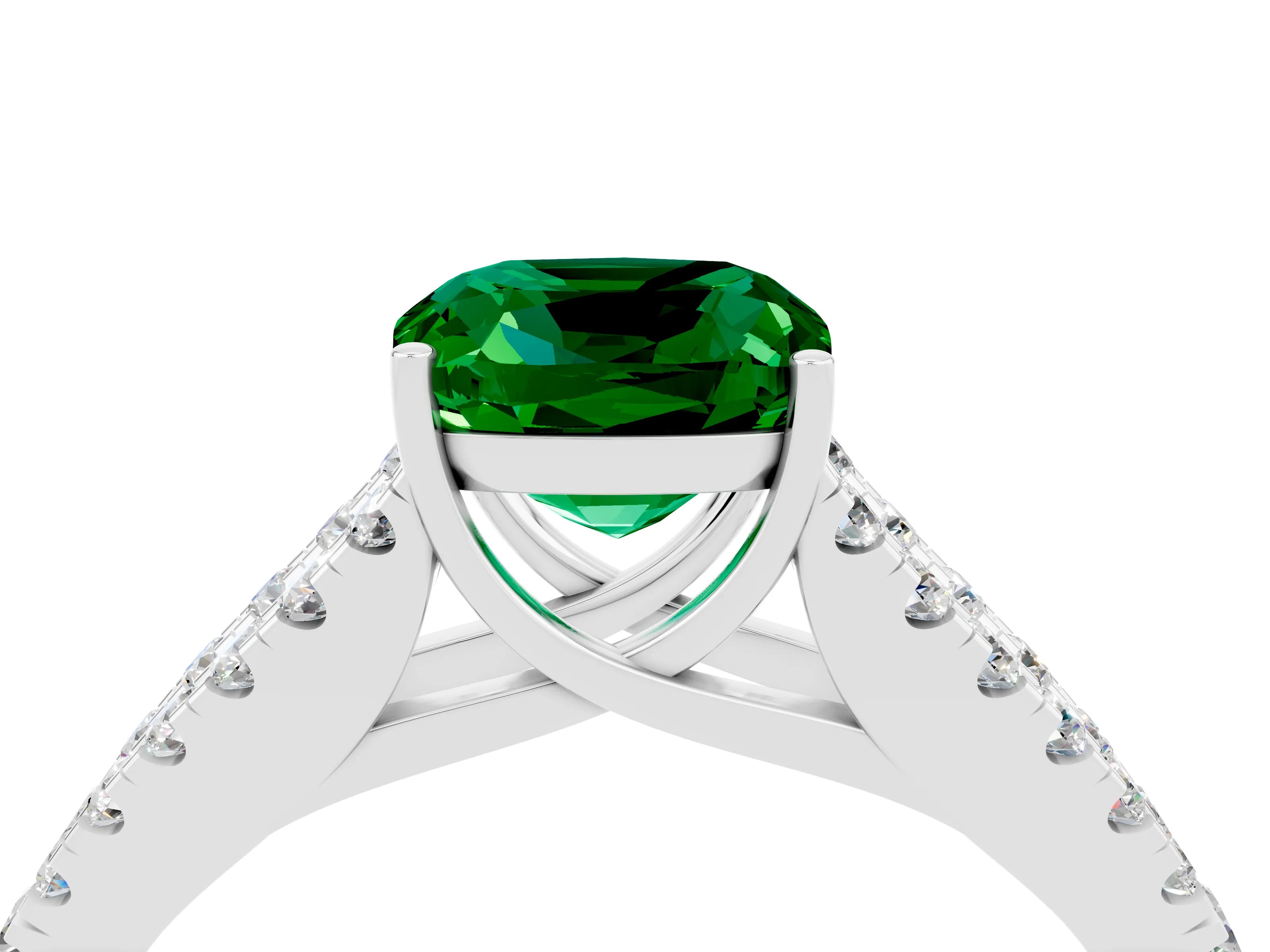 White gold Cushion Cut Cut Split Shank Pave Diamond Engagement Ring with Four-Prong Setting_4