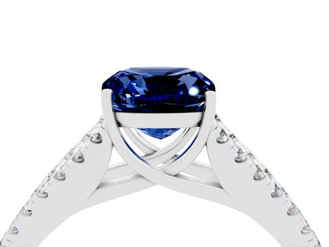 White gold Cushion Cut Cut Split Shank Pave Diamond Engagement Ring with Four-Prong Setting_4