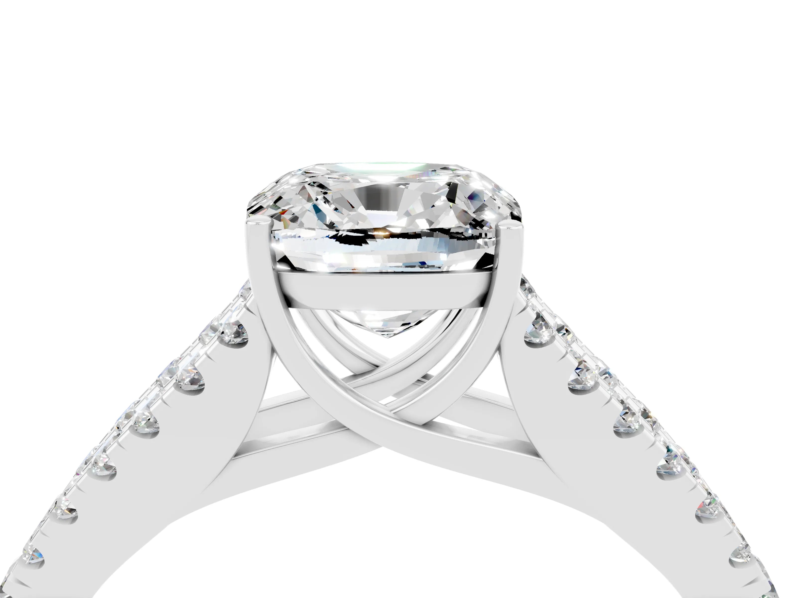 White gold Cushion Cut Cut Split Shank Pave Diamond Engagement Ring with Four-Prong Setting_4
