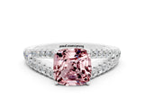 White gold Cushion Cut Cut Split Shank Pave Diamond Engagement Ring with Four-Prong Setting