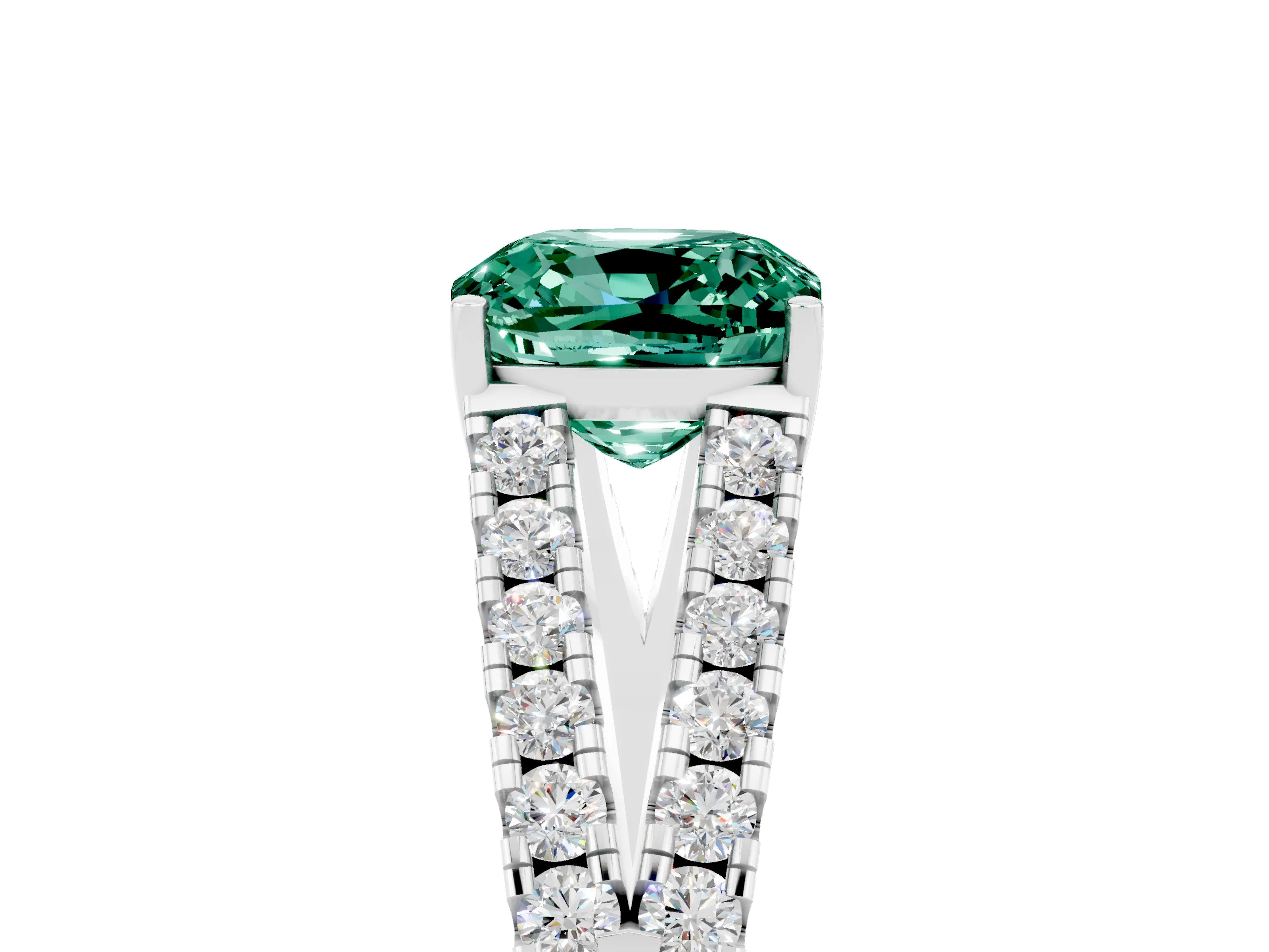 White gold Cushion Cut Cut Split Shank Pave Diamond Engagement Ring with Four-Prong Setting_5