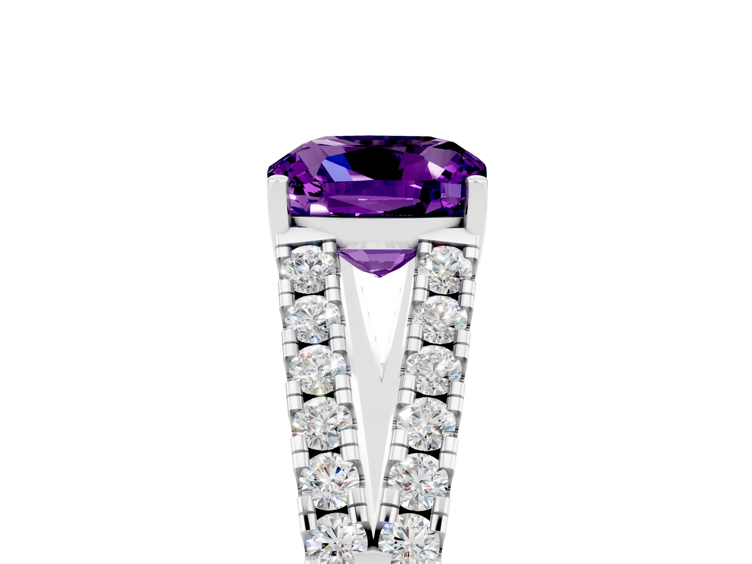 White gold Cushion Cut Cut Split Shank Pave Diamond Engagement Ring with Four-Prong Setting_5