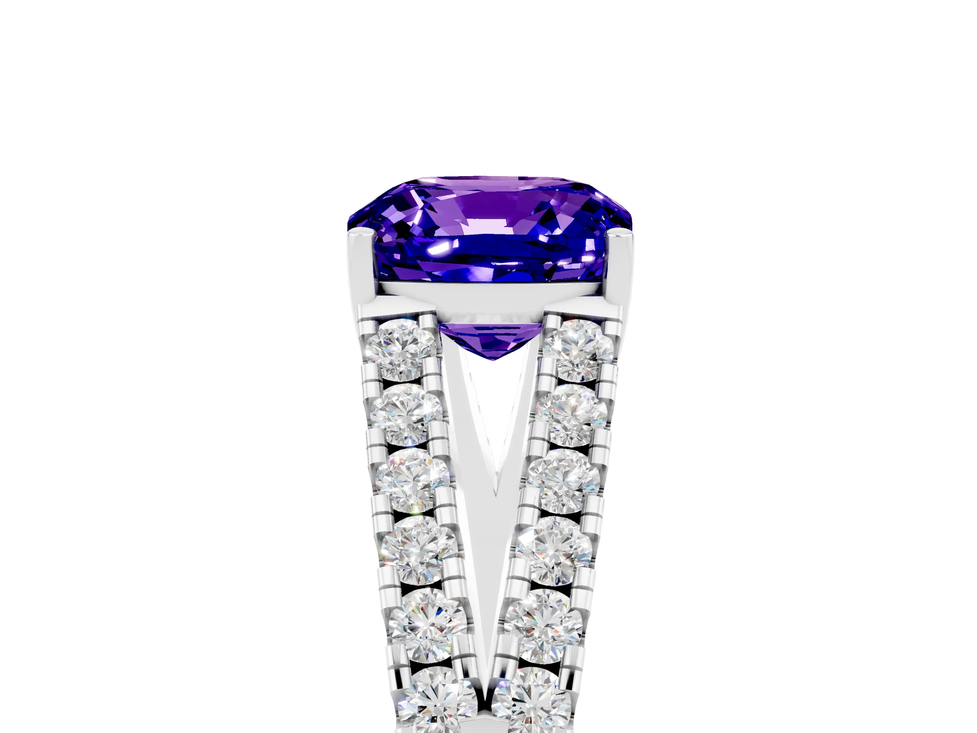 White gold Cushion Cut Cut Split Shank Pave Diamond Engagement Ring with Four-Prong Setting_5