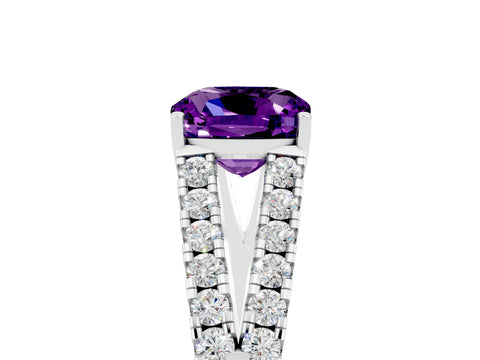 White gold Cushion Cut Cut Split Shank Pave Diamond Engagement Ring with Four-Prong Setting_5