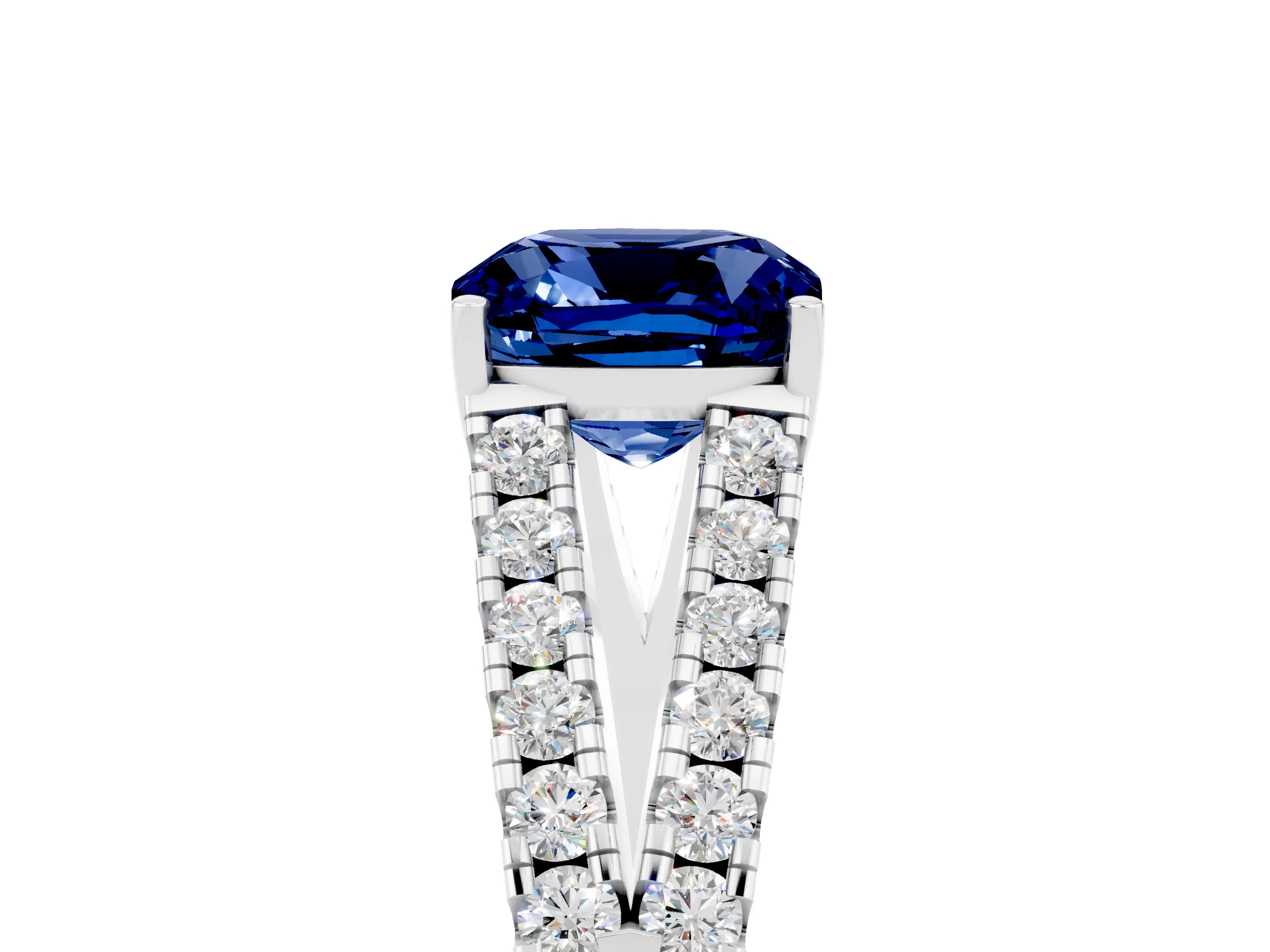 White gold Cushion Cut Cut Split Shank Pave Diamond Engagement Ring with Four-Prong Setting_5