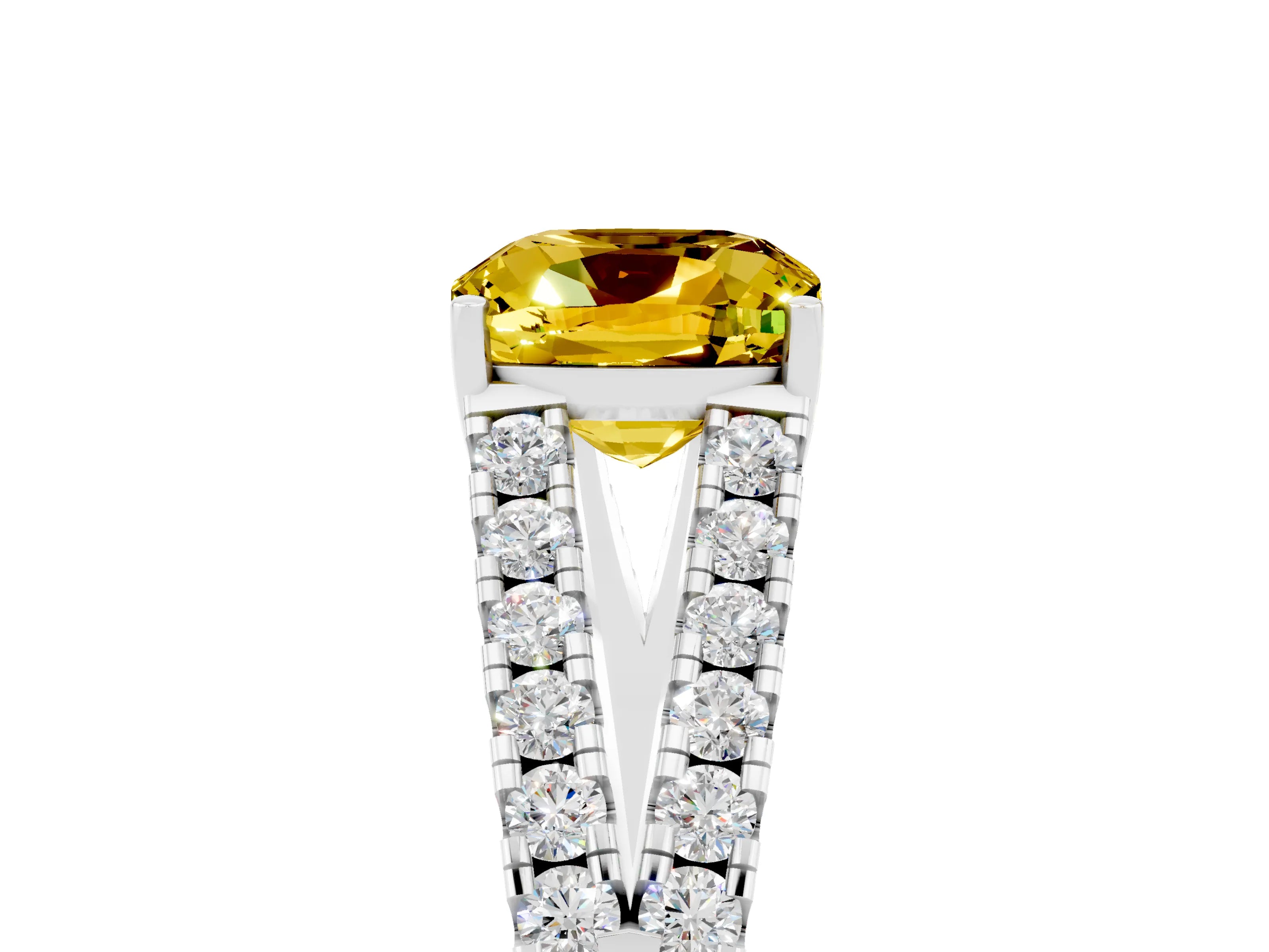 White gold Cushion Cut Cut Split Shank Pave Diamond Engagement Ring with Four-Prong Setting_5