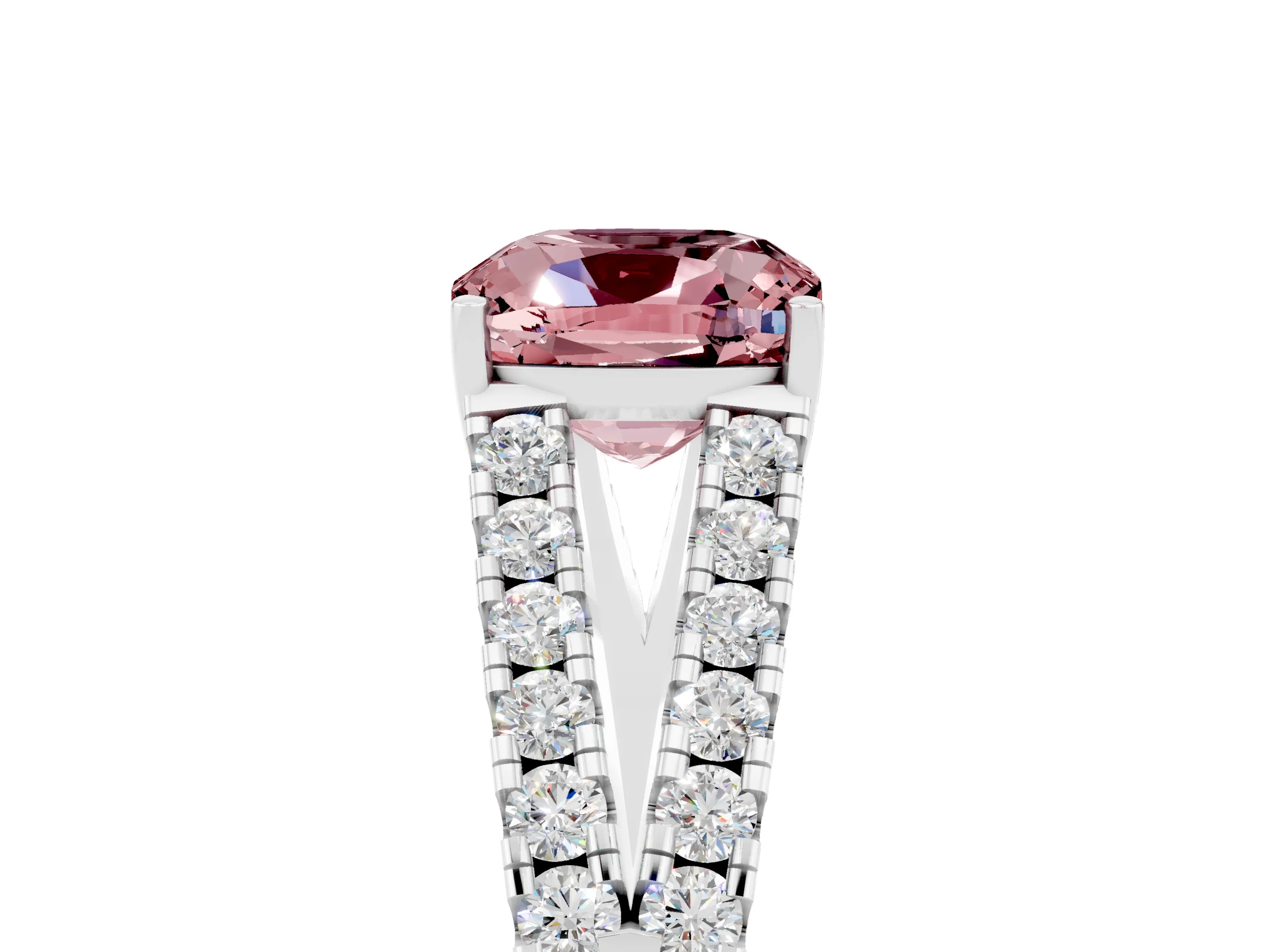 White gold Cushion Cut Cut Split Shank Pave Diamond Engagement Ring with Four-Prong Setting_5