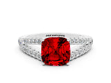 White gold Cushion Cut Cut Split Shank Pave Diamond Engagement Ring with Four-Prong Setting