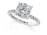 White gold Cushion Cut Diamond Brilliant Solitaire Ring with Pavé Band and Four-Prong Setting_1