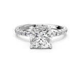 White gold Cushion Cut Diamond Brilliant Solitaire Ring with Pavé Band and Four-Prong Setting_313