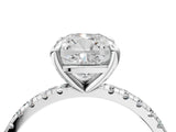 White gold Cushion Cut Diamond Brilliant Solitaire Ring with Pavé Band and Four-Prong Setting_317