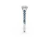 White gold Cushion Cut Diamond Cathedral Solitaire Ring with Round with Aquamarine side stone Pavé Band_14