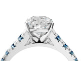 White gold Cushion Cut Diamond Cathedral Solitaire Ring with Round with Aquamarine side stone Pavé Band_16