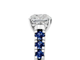 White gold Cushion Cut Diamond Cathedral Solitaire Ring with Round with Blue Sapphire side stone Pavé Band_17