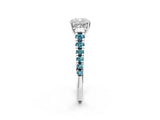 White gold Cushion Cut Diamond Cathedral Solitaire Ring with Round with Blue Topaz side stone Pavé Band_14